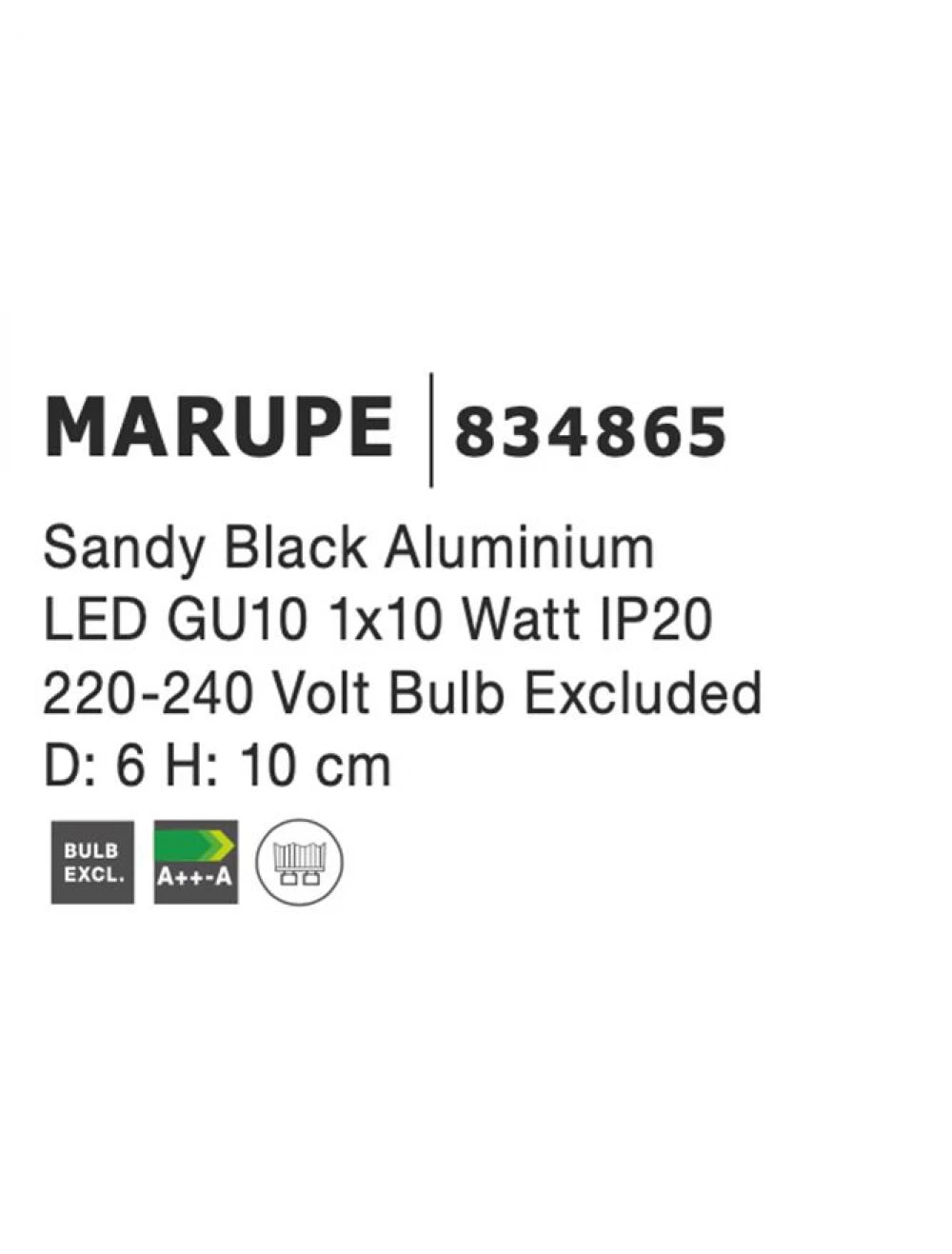 Spot aplicat din Aluminiu Negru H10xL6cm IP20 LED GU10 MARUPE