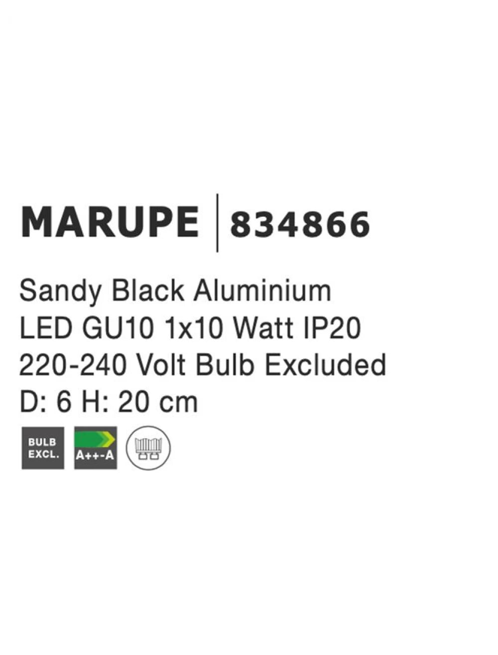 Spot aplicat din Aluminiu Negru H20xL6cm IP20 LED GU10 MARUPE