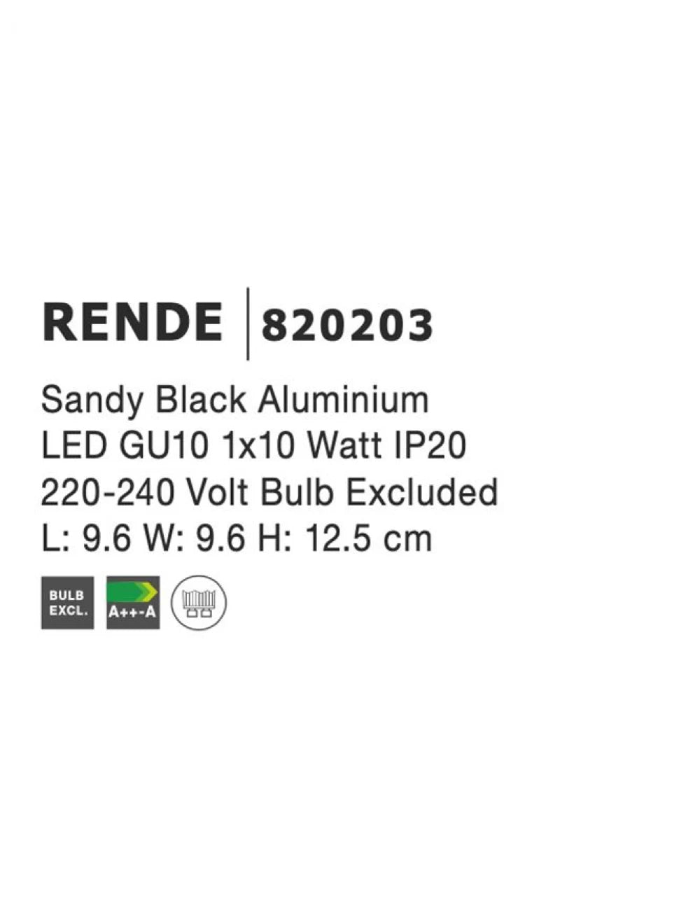 Spot aplicat din Aluminiu Negru H12.5xL9.6cm IP20 LED GU10 RENDE