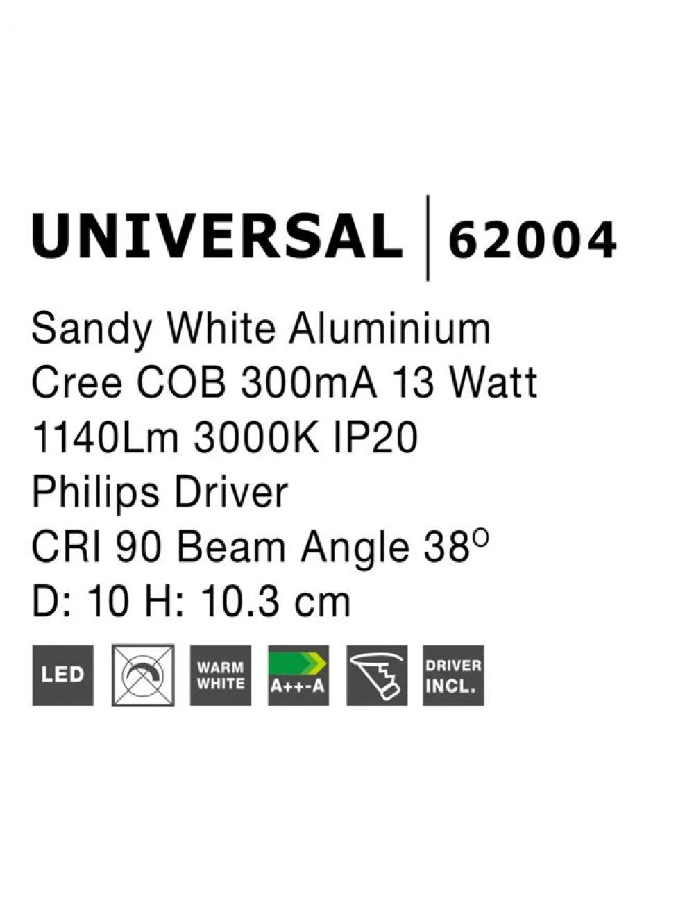 Spot aplicat din Aluminiu Alb H10.3xL10cm IP20 13W 1140lm 3000k UNIVERSAL