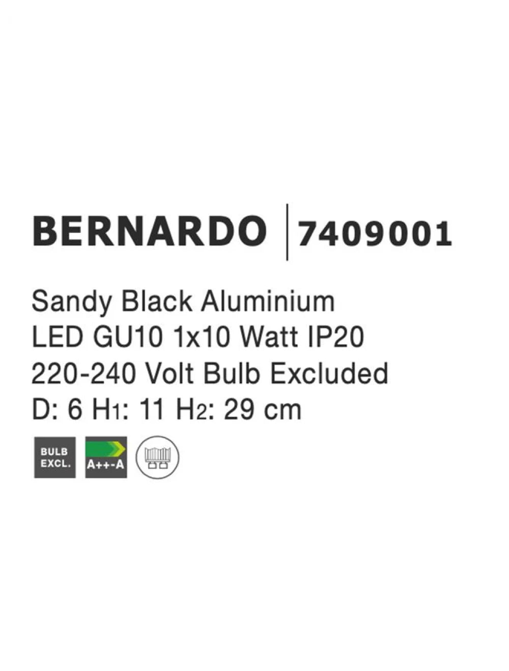Spot aplicat din Aluminiu Negru H29xL6cm IP20 LED GU10 BERNARDO