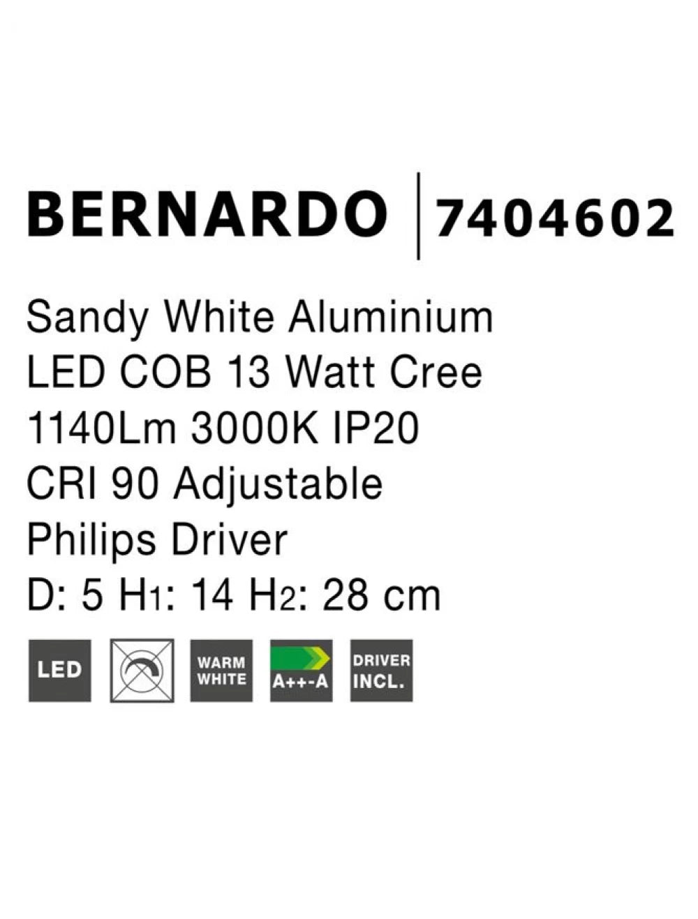 Spot aplicat din Aluminiu Alb H28xL5cm IP20 13W 1140lm 3000k BERNARDO