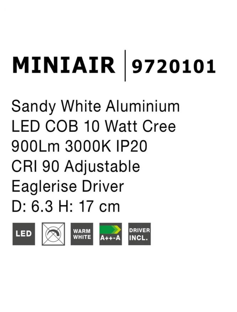 Spot aplicat din Aluminiu Alb H17xL6.3cm IP20 10W 892lm 3000k MINIAIR