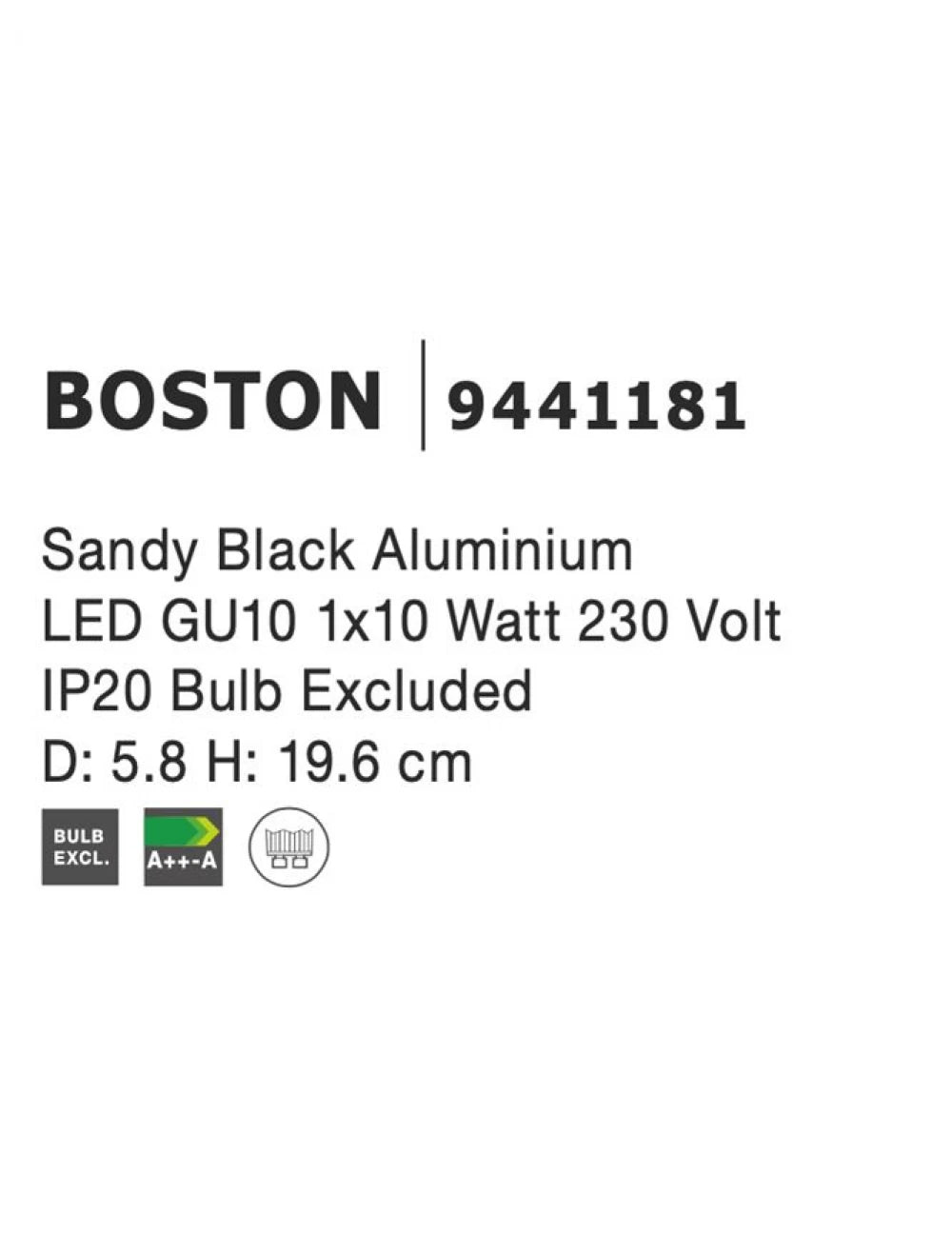Spot aplicat din Aluminiu Negru H19.6xL5.8cm IP20 GU10 BOSTON