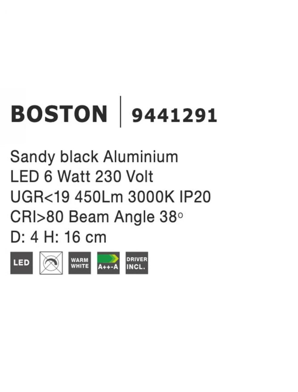 Spot aplicat din Aluminiu Negru H16xL4cm IP20 6W 450lm k BOSTON