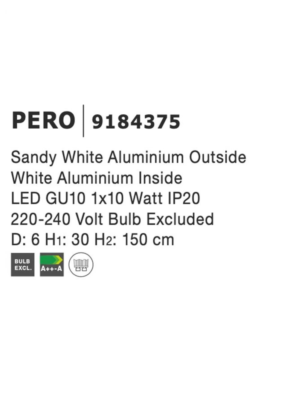 Pendul din Aluminiu Alb H150xL6cm IP20 LED GU10 PERO