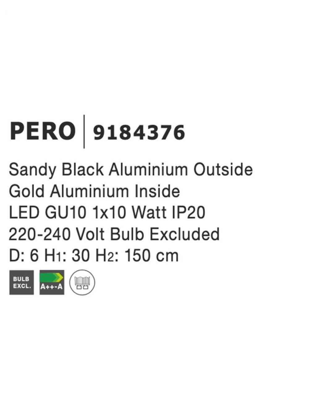 Pendul din Aluminiu Negru H150xL6cm IP20 LED GU10 PERO