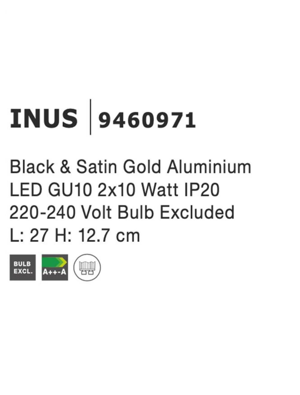 Spot aplicat din Aluminiu Negru/Auriu H12.7xL27cm IP20 LED GU10 INUS