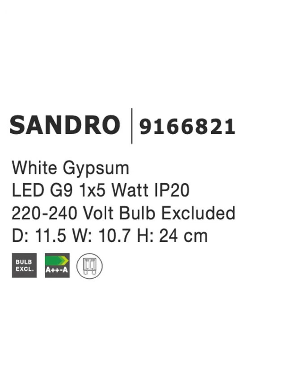 Aplica perete perforata din Gips Alb H24xL11.5cm LED G9 SANDRO