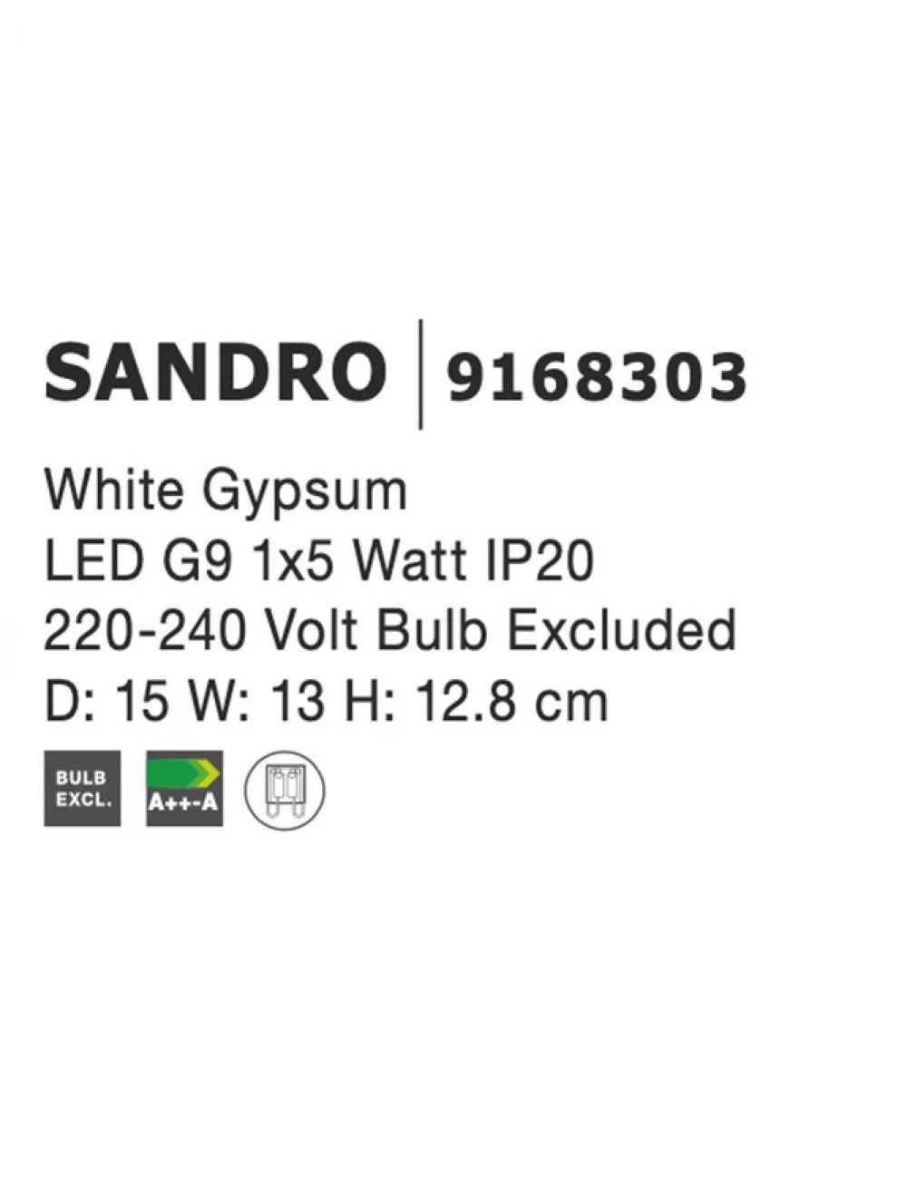 Aplica perete perforata din Gips Alb H12.8xL15cm LED G9 SANDRO