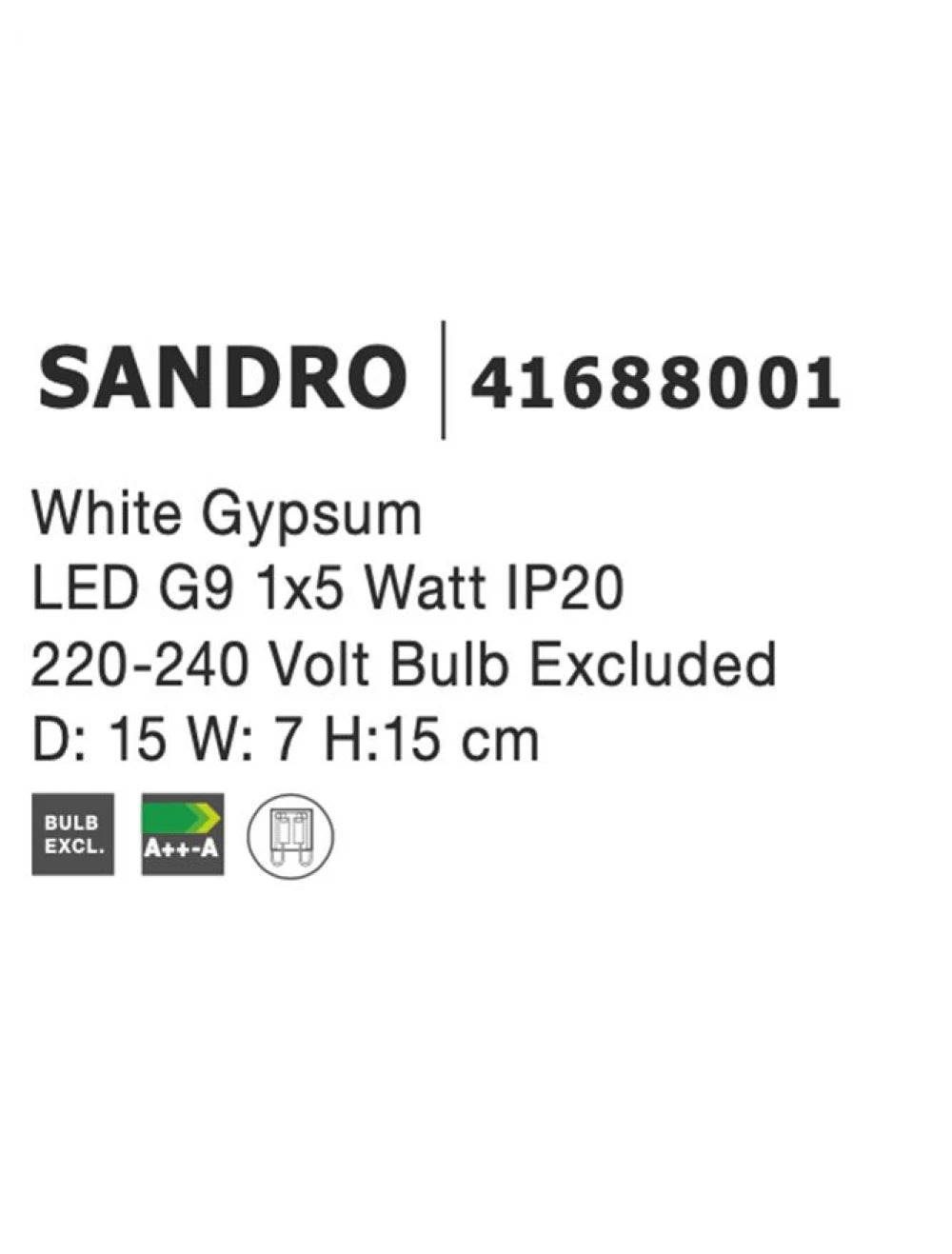 Aplica perete din Gips Alb H15xL15cm LED G9 SANDRO