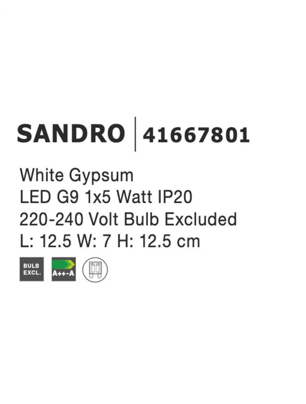 Aplica perete din Gips Alb H12.5xL12.5cm LED G9 SANDRO