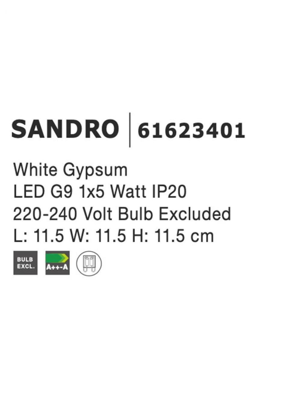 Aplica perete patrata din Gips Alb H11.5xL11.5cm LED G9 SANDRO