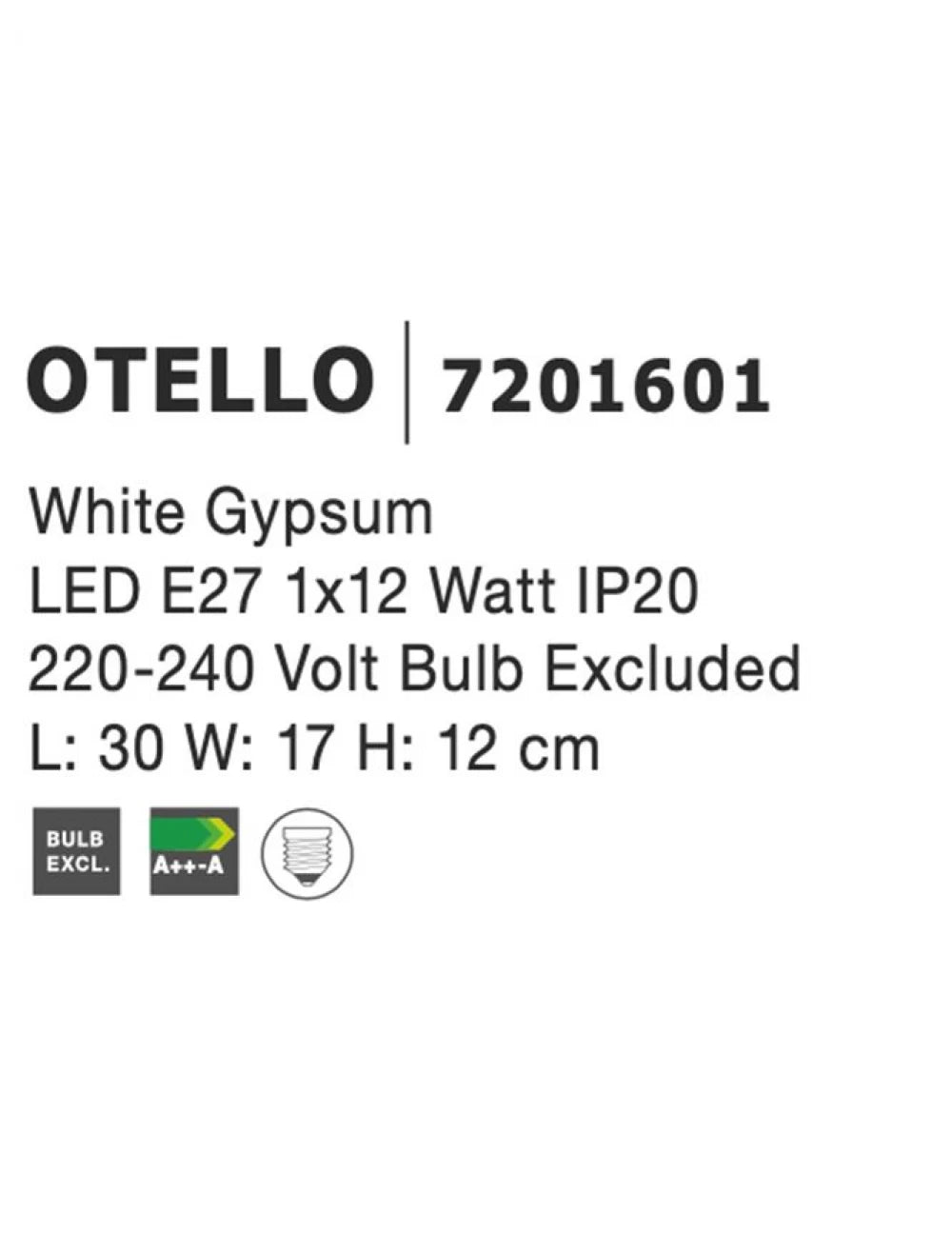 Aplica perete din Gips Alb H12xL30cm LED E27 OTELLO