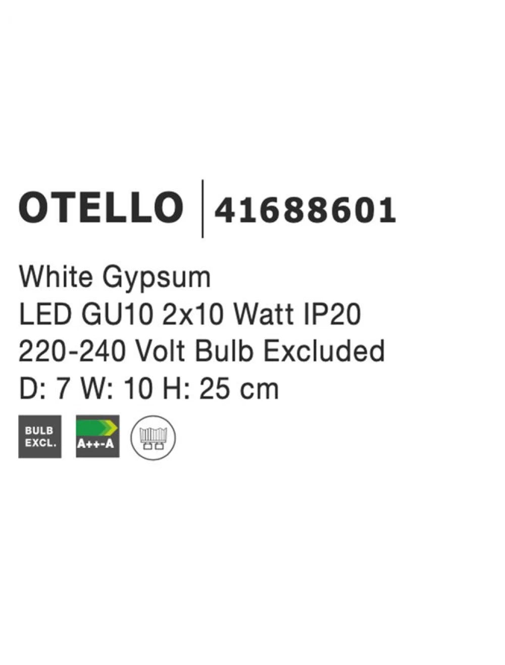 Aplica perete din Gips Alb H25xL7cm LED GU10 OTELLO