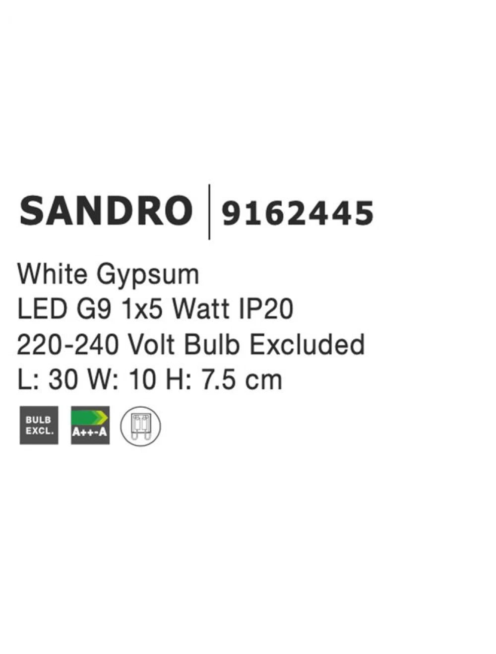 Aplica perete din Gips Alb H7.5xL30cm LED E14 SANDRO