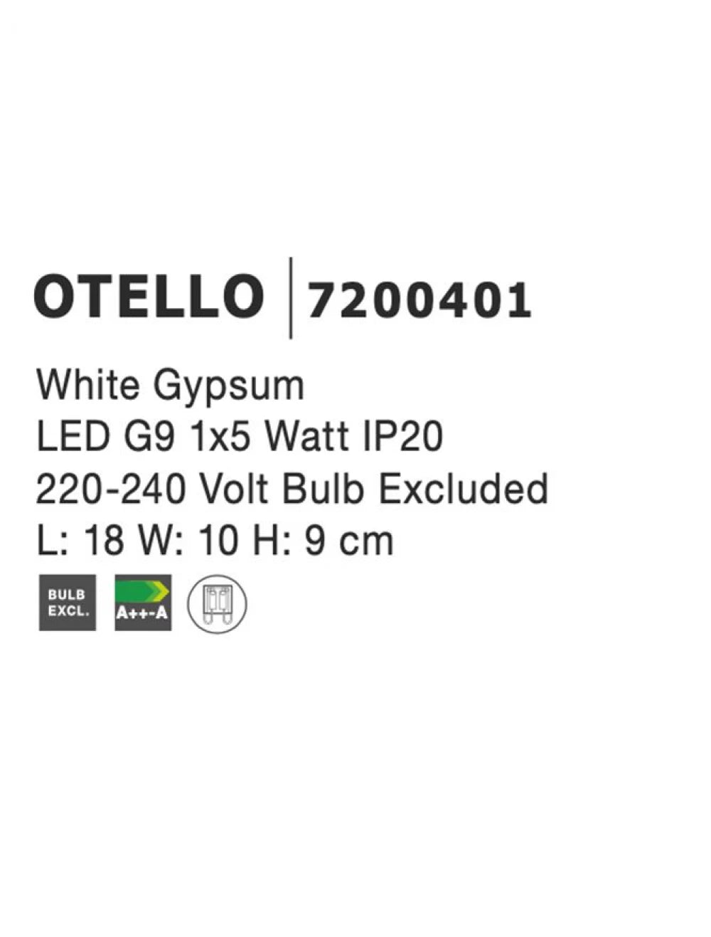 Aplica perete din Gips Alb H9xL18cm LED G9 OTELLO