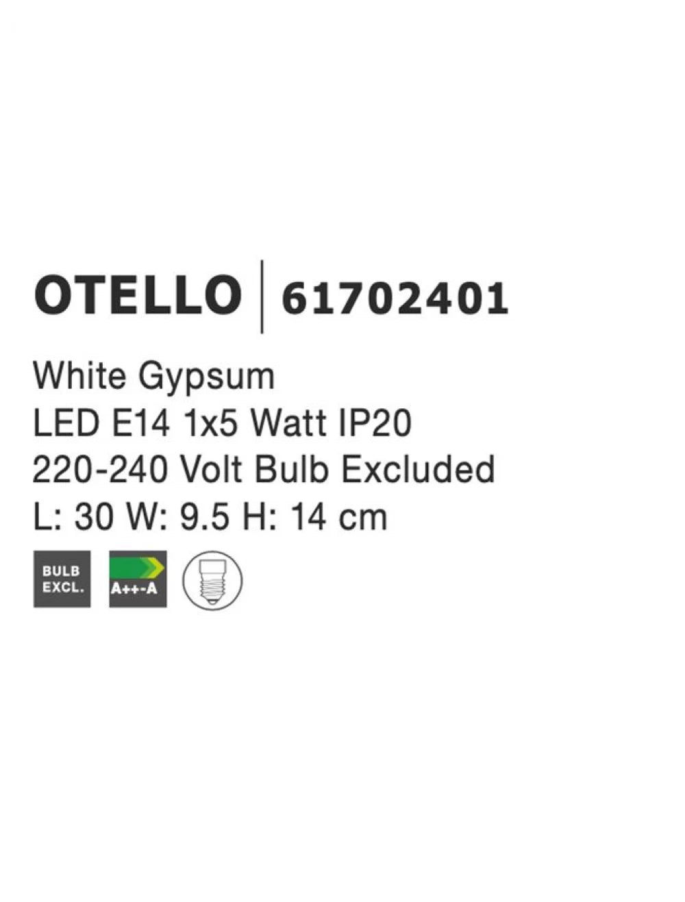 Aplica perete din Gips Alb H14xL30cm LED G9 OTELLO