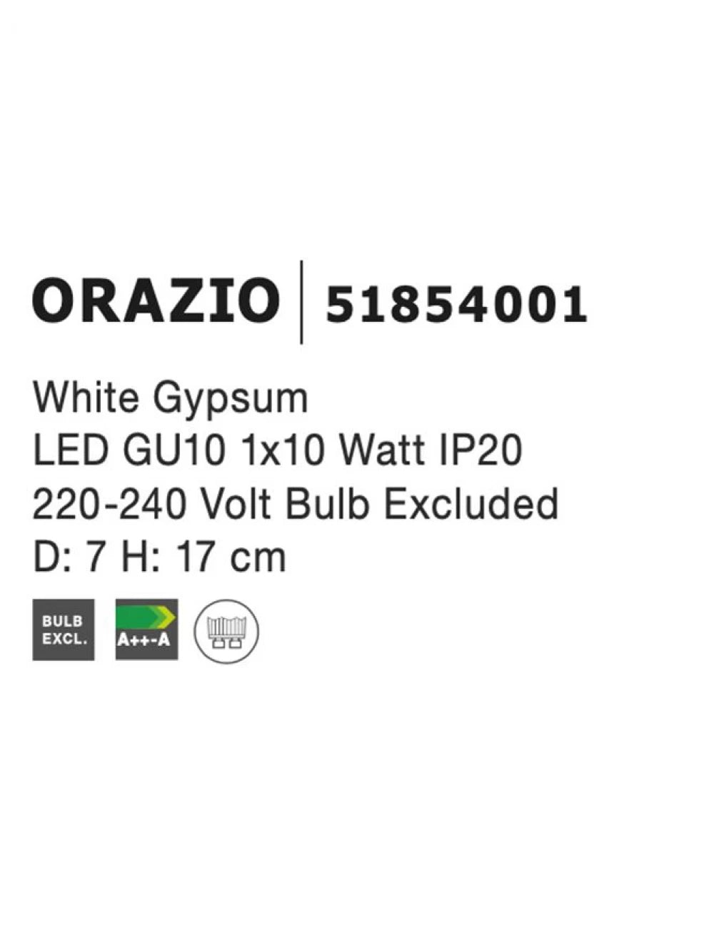 Spot aplicat din Gips Alb H17xL7cm IP20 LED GU10 ORAZIO