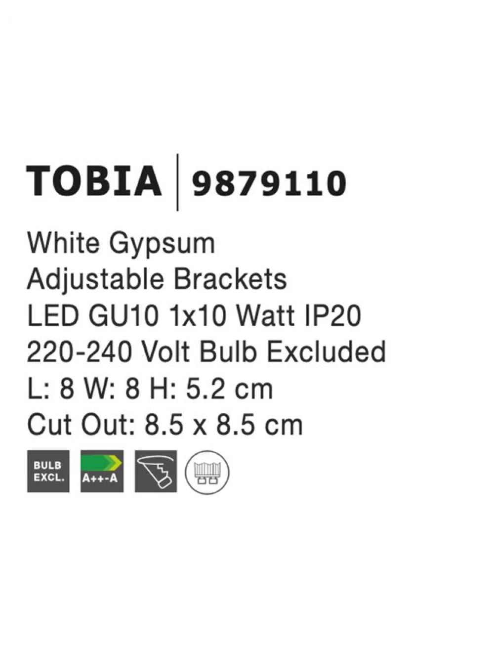 Spot incastrat din Gips Alb H5.2xL8cm IP20 LED GU10 TOBIA
