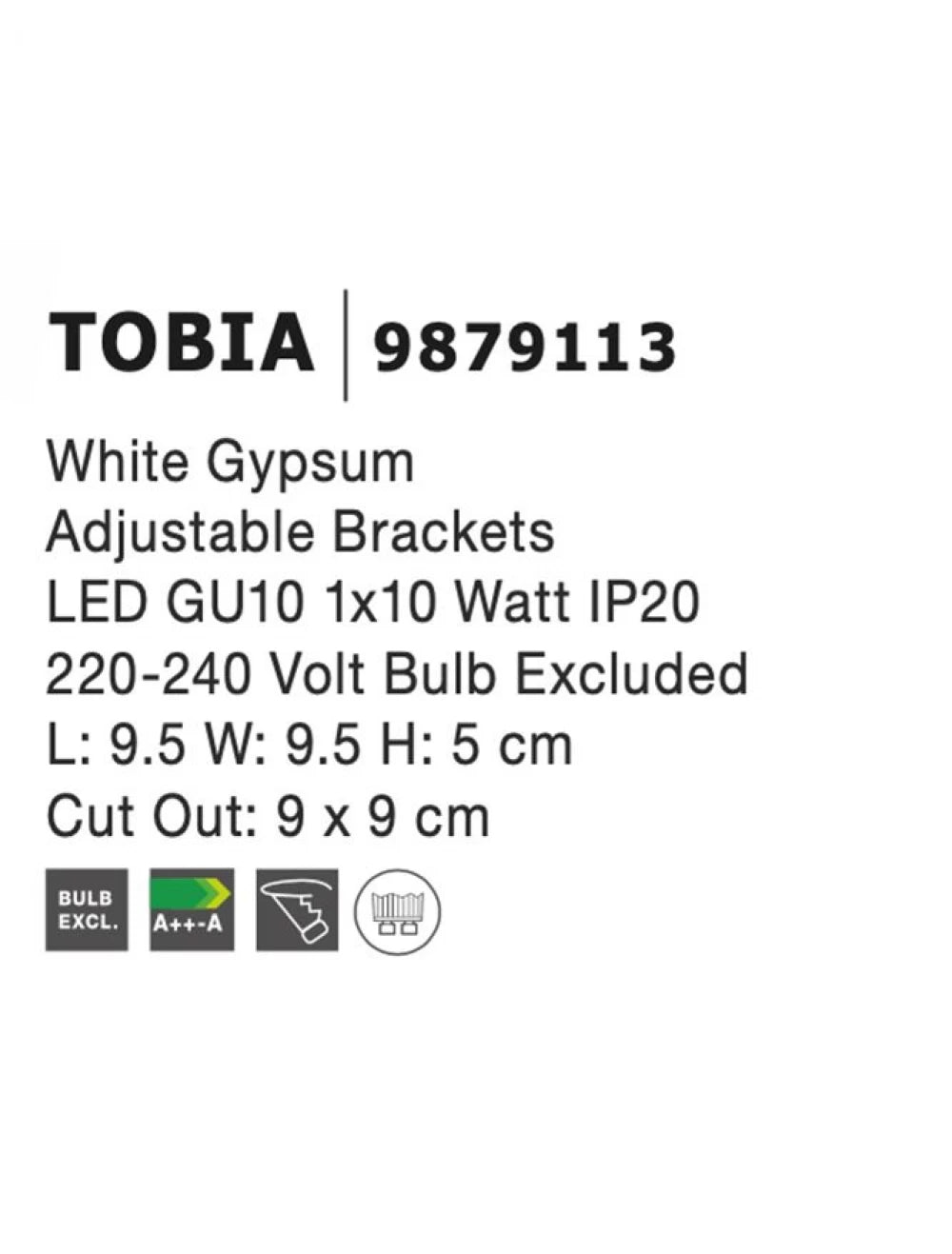 Spot incastrat din Gips Alb H5xL9.5cm IP20 LED GU10 TOBIA
