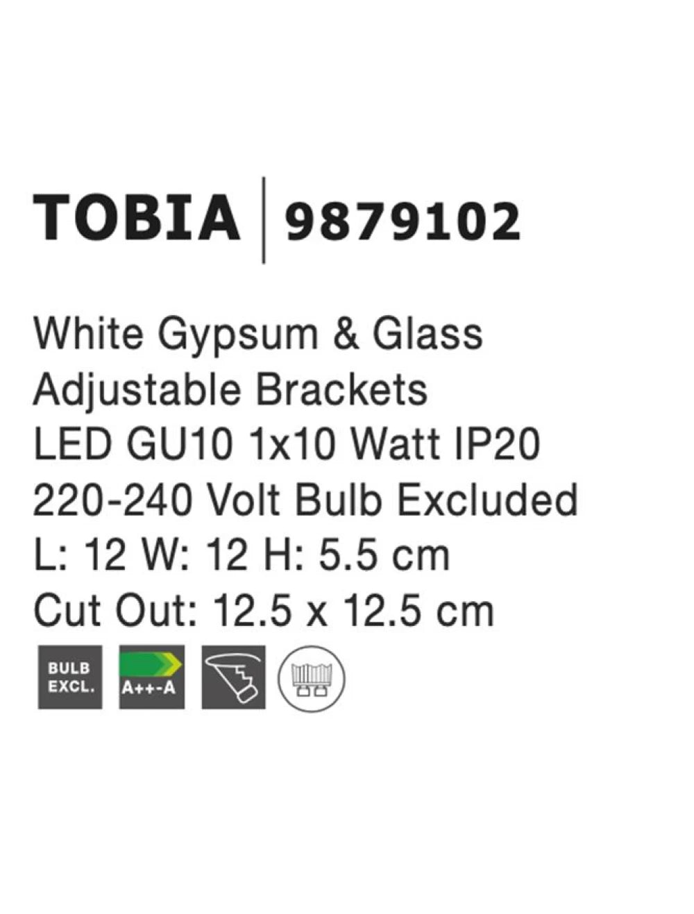 Spot incastrat din Gips Alb H5.5xL12cm IP20 LED GU10 TOBIA