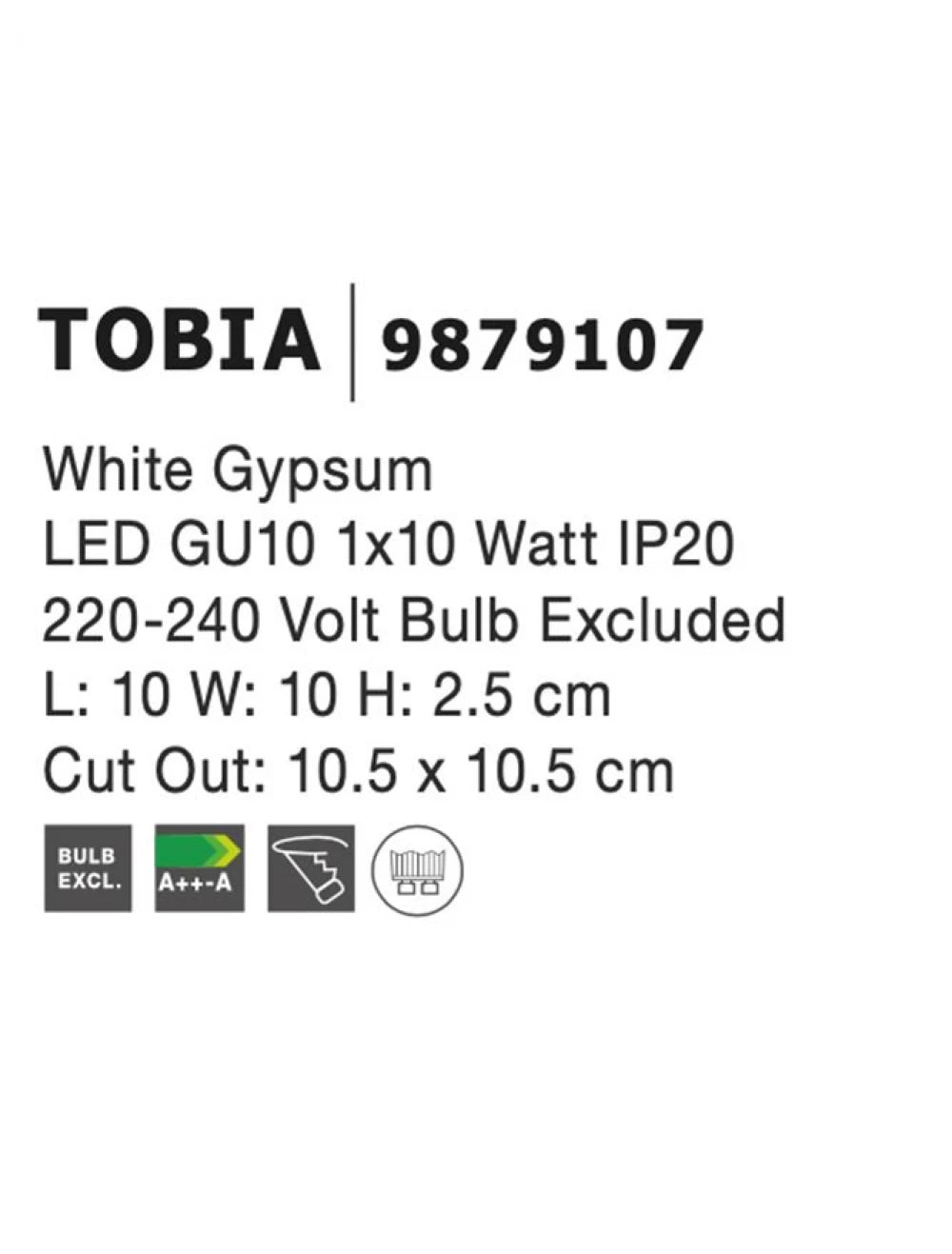 Spot incastrat din Gips Alb H2.5xL10cm IP20 LED GU10 TOBIA
