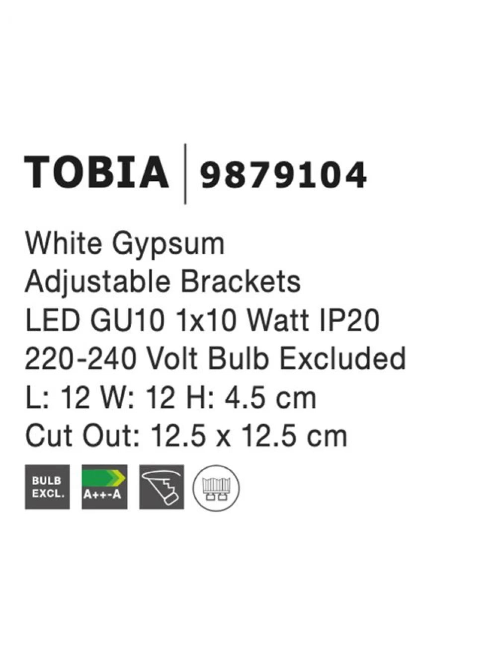 Spot incastrat din Gips Alb H4.5xL12cm IP20 LED GU10 TOBIA