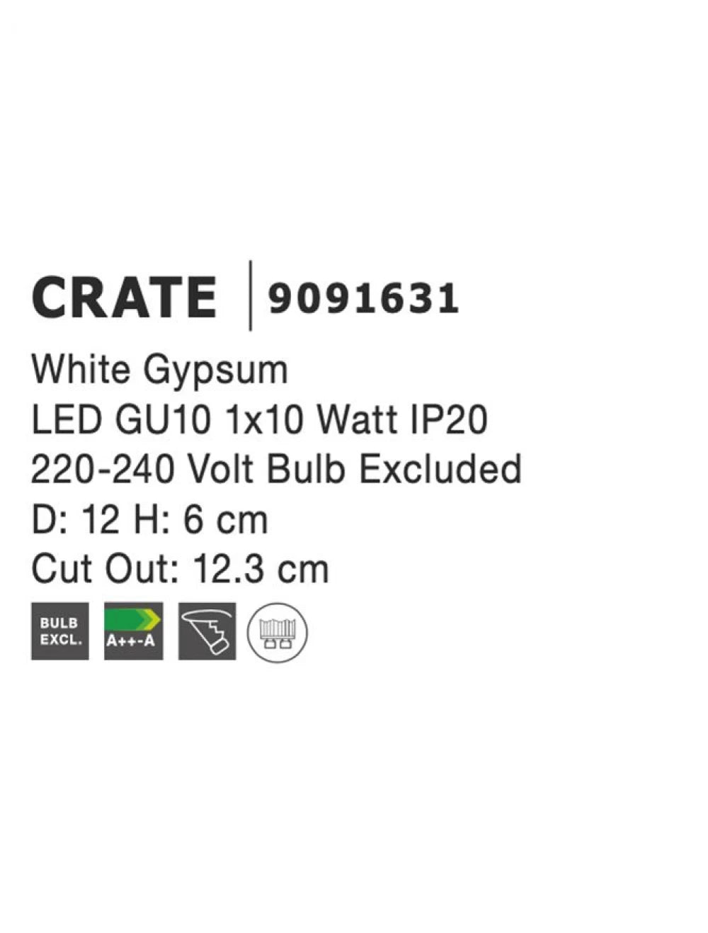 Spot incastrat din Gips Alb H6xL12cm IP20 LED GU10 CRATE