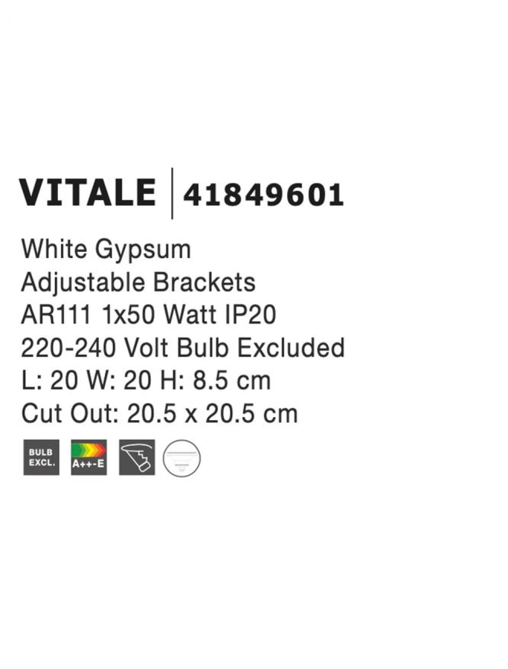 Spot incastrat din Gips Alb H8.5xL20cm IP20 AR111 VITALE