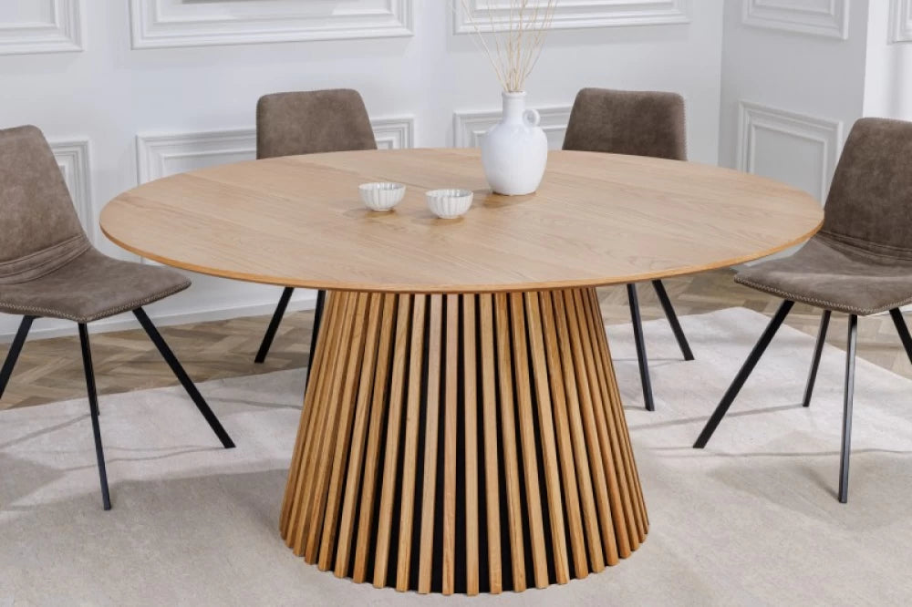 Masa Rotunda de 4-6 persoane din Lemn de stejar Maro/Negru D140xH75cm Valhalla