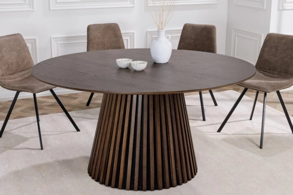 Masa Rotunda de 4-6 persoane din Lemn de stejar Maro inchis/Negru D140xH75cm Valhalla