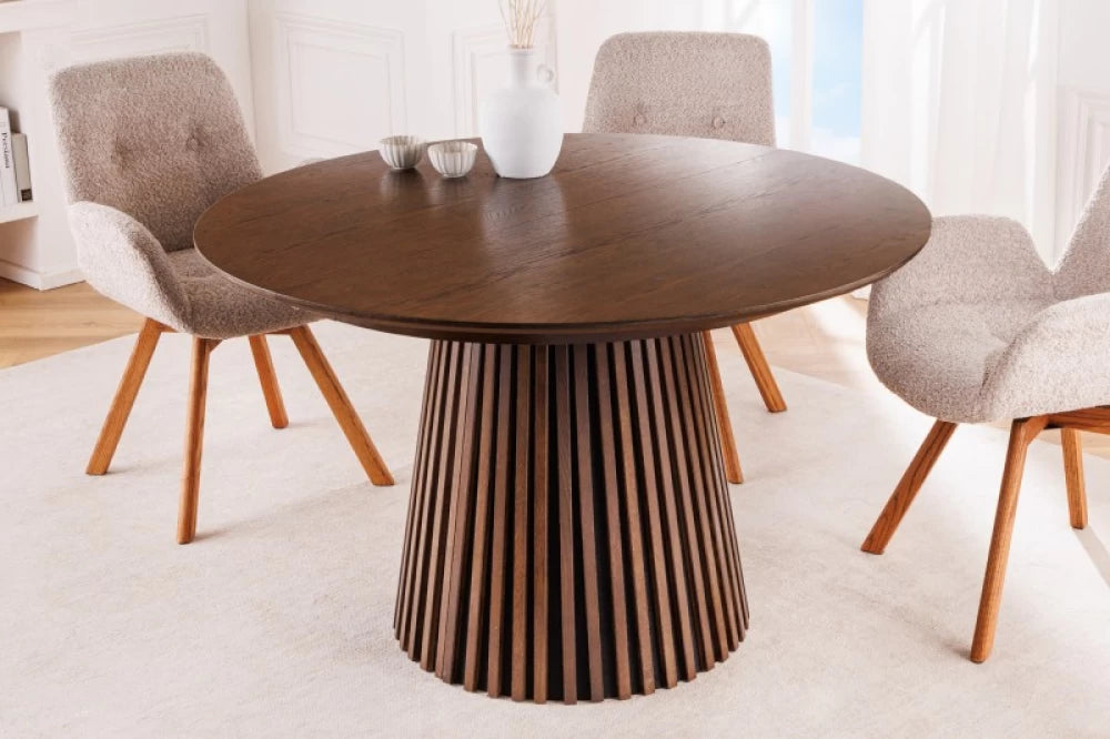 Masa extensibila Rotunda de 6-8 persoane din Lemn de stejar Maro inchis/Negru L120-160-200xH75cm Valhalla