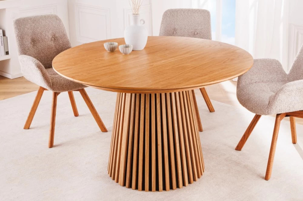 Masa extensibila Rotunda de 6-8 persoane din Lemn de stejar Maro/Negru L120-160-200xH75cm Valhalla