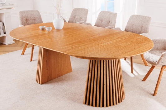 Masa extensibila Rotunda de 6-8 persoane din Lemn de stejar Maro/Negru L120-160-200xH75cm Valhalla