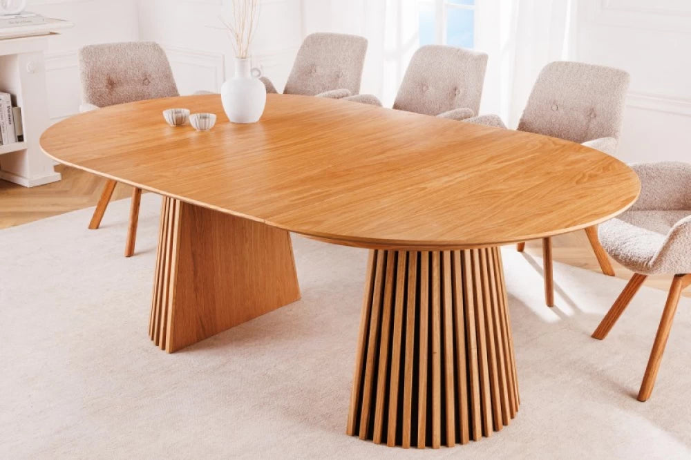 Masa extensibila Rotunda de 6-8 persoane din Lemn de stejar Maro/Negru L120-160-200xH75cm Valhalla