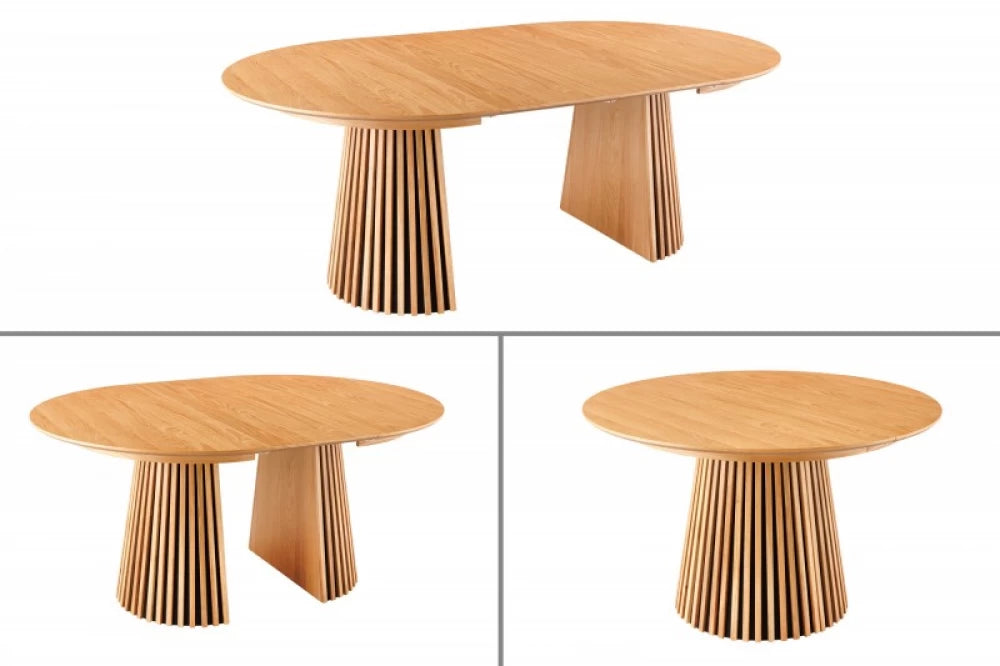 Masa extensibila Rotunda de 6-8 persoane din Lemn de stejar Maro/Negru L120-160-200xH75cm Valhalla