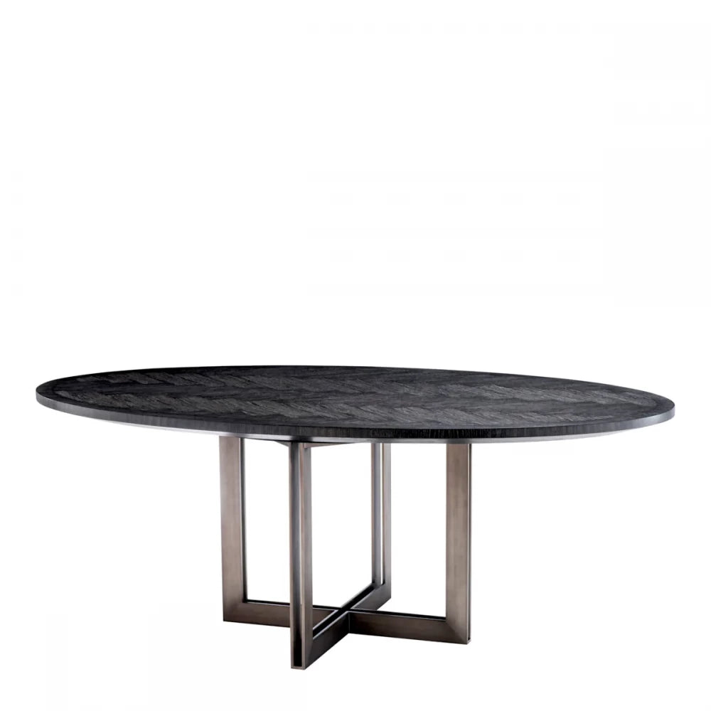 Masa ovala din Furnir de stejar si Metal Gri carbune/Bronz de 8 persoane L200x120cm Melchior