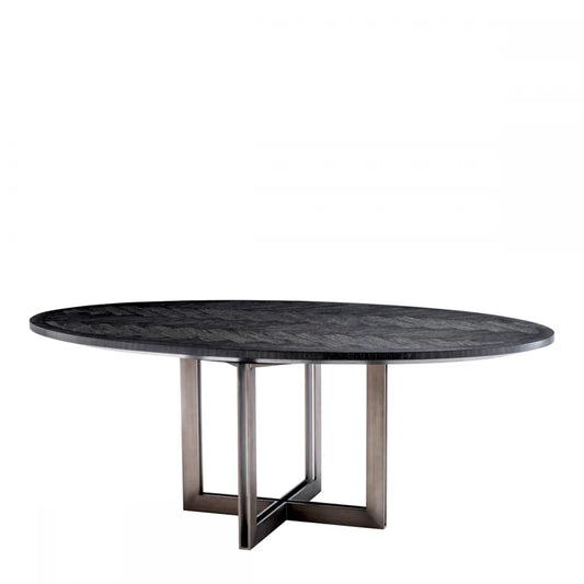 Masa ovala din Furnir de stejar si Metal Gri carbune/Bronz de 8 persoane L200x120cm Melchior