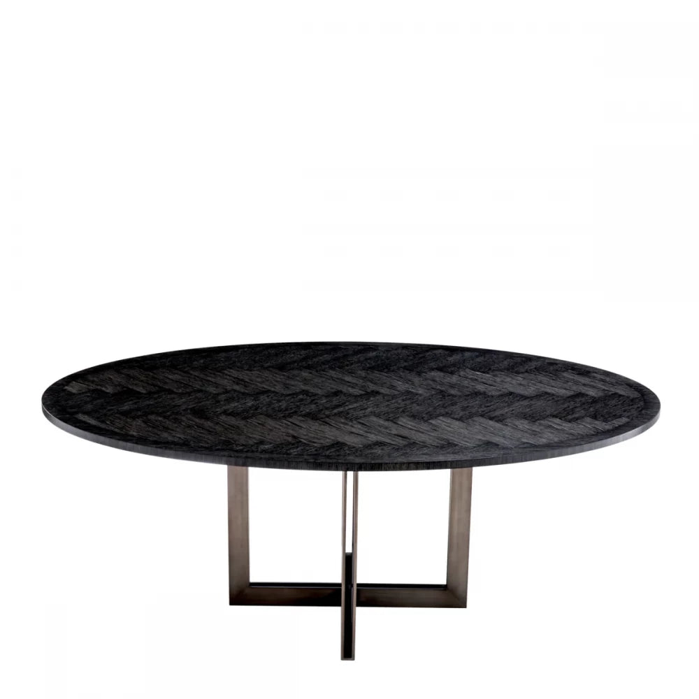 Masa ovala din Furnir de stejar si Metal Gri carbune/Bronz de 8 persoane L200x120cm Melchior