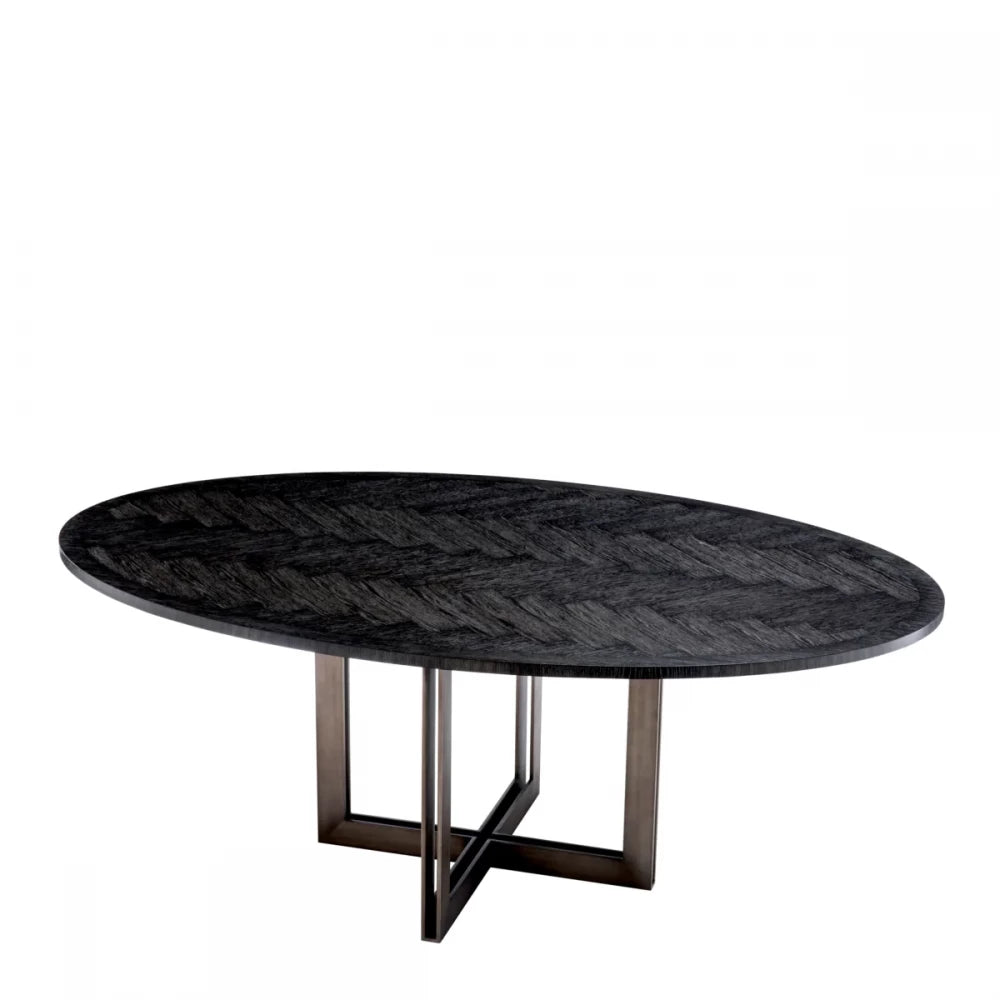 Masa ovala din Furnir de stejar si Metal Gri carbune/Bronz de 8 persoane L200x120cm Melchior