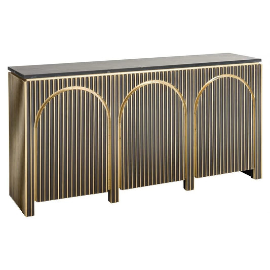 Comoda cu 3 usi din Marmura Negru si MDF placat cu metal Alama L160xH81cm Les Arcs Richmond Interiors