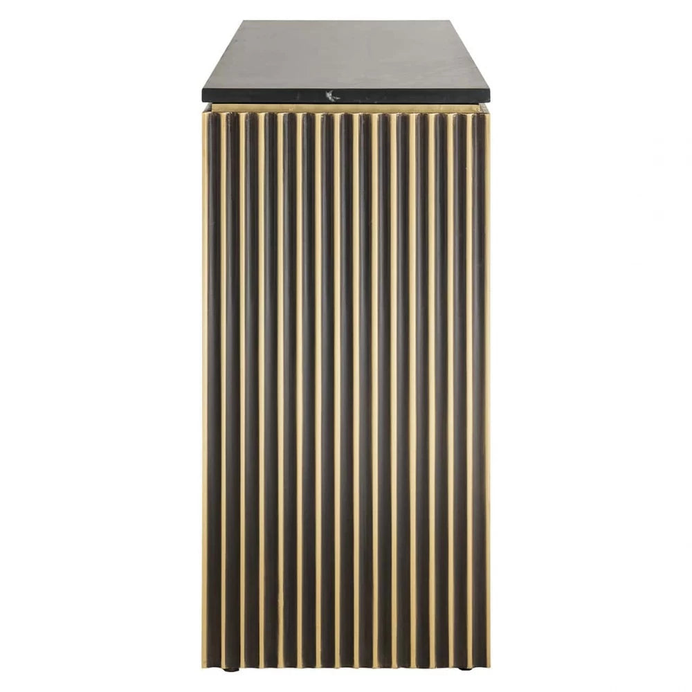 Comoda cu 3 usi din Marmura Negru si MDF placat cu metal Alama L160xH81cm Les Arcs Richmond Interiors