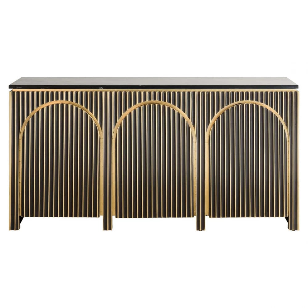 Comoda cu 3 usi din Marmura Negru si MDF placat cu metal Alama L160xH81cm Les Arcs Richmond Interiors