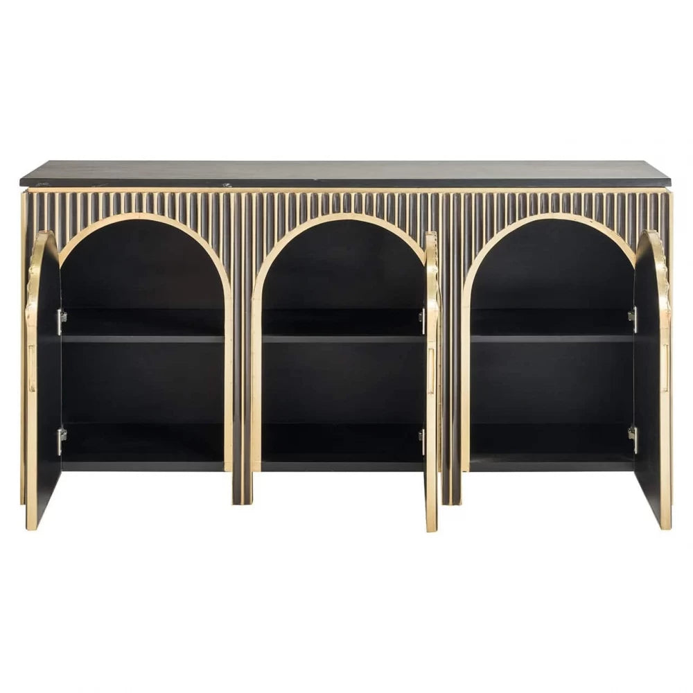 Comoda cu 3 usi din Marmura Negru si MDF placat cu metal Alama L160xH81cm Les Arcs Richmond Interiors