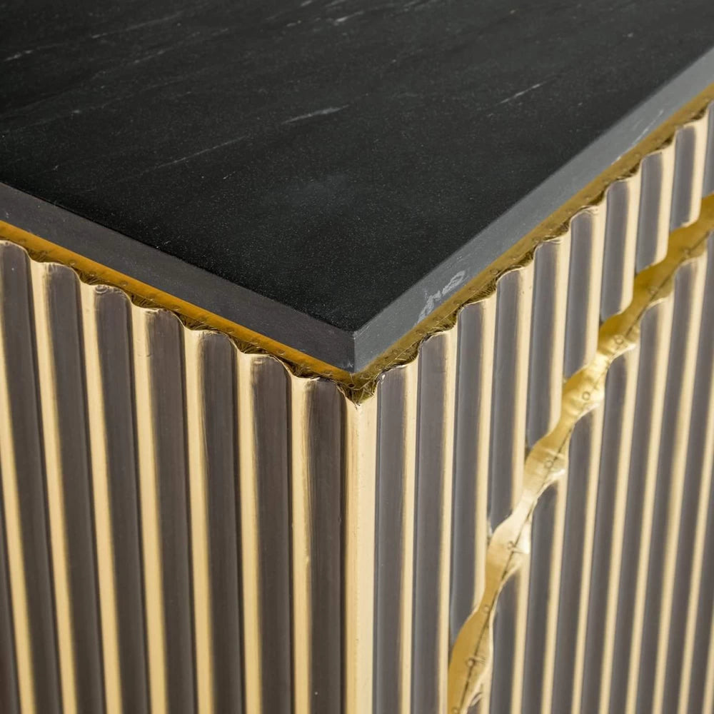 Comoda cu 3 usi din Marmura Negru si MDF placat cu metal Alama L160xH81cm Les Arcs Richmond Interiors