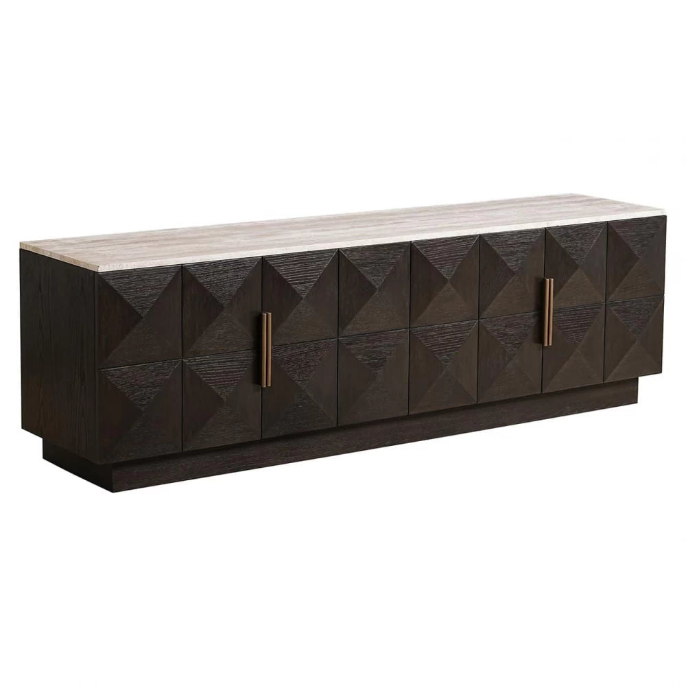 Comoda TV din Piatra Bej si Lemn de stejar Maro L196xH63cm Claremont Richmond Interiors