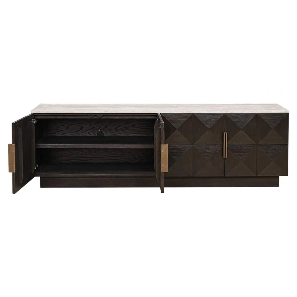 Comoda TV din Piatra Bej si Lemn de stejar Maro L196xH63cm Claremont Richmond Interiors