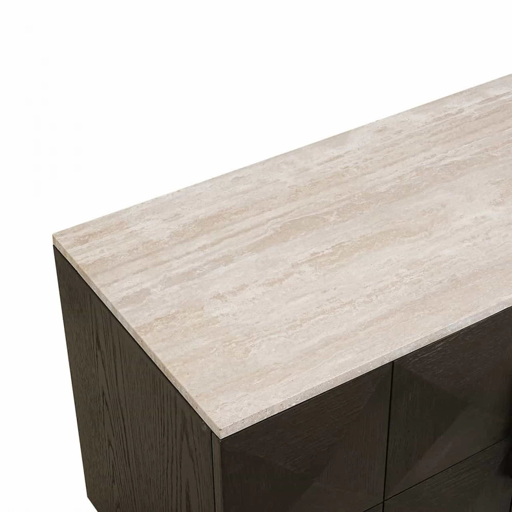 Comoda TV din Piatra Bej si Lemn de stejar Maro L196xH63cm Claremont Richmond Interiors