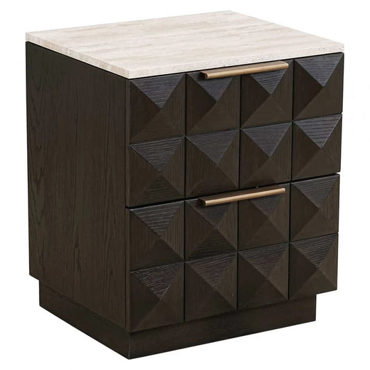 Noptiera din Piatra Bej si Lemn de stejar Maro L53xH62.5cm Claremont Richmond Interiors